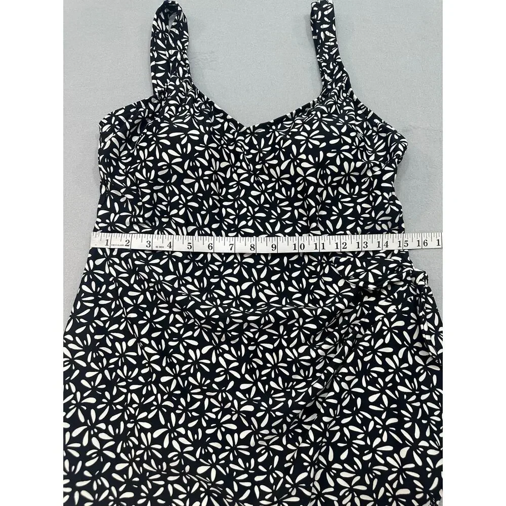 Maxine Black & White Abstract Floral Swim Dress One Piece Plus Size 16W